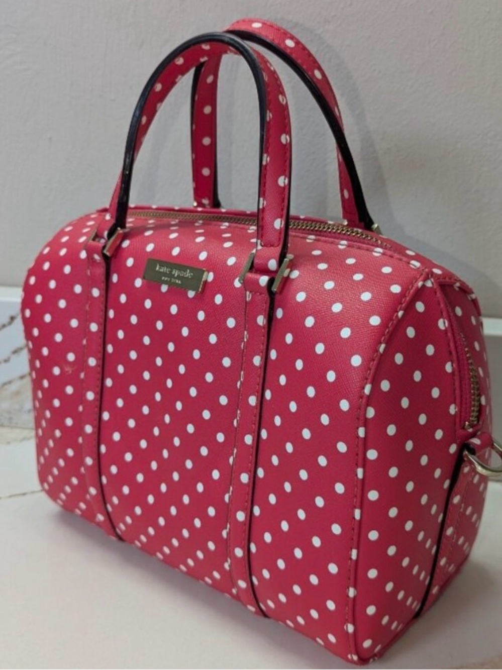 Kate Spade Grant Street Pink Polka Dot Mini Cassie Crossbody Chain Satchel EUC - Picture 6 of 12
